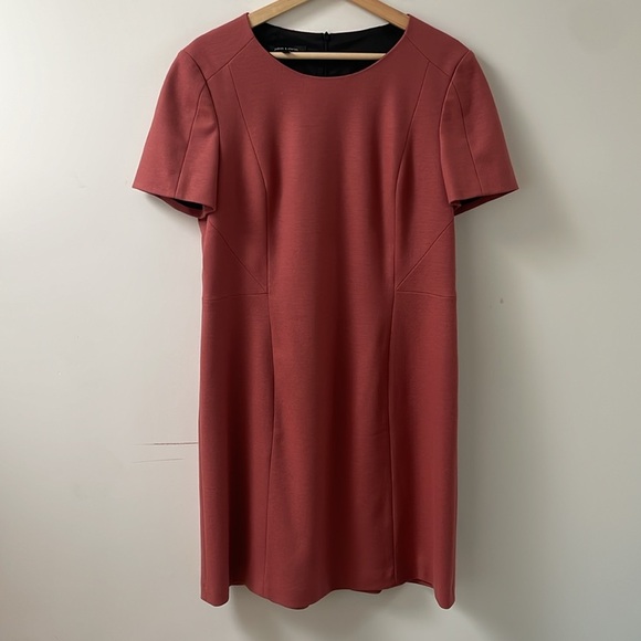 Judith and & Charles Wool Midi Dress Shortsleeves A-Line Shift Peach Red 12 - Picture 10 of 11